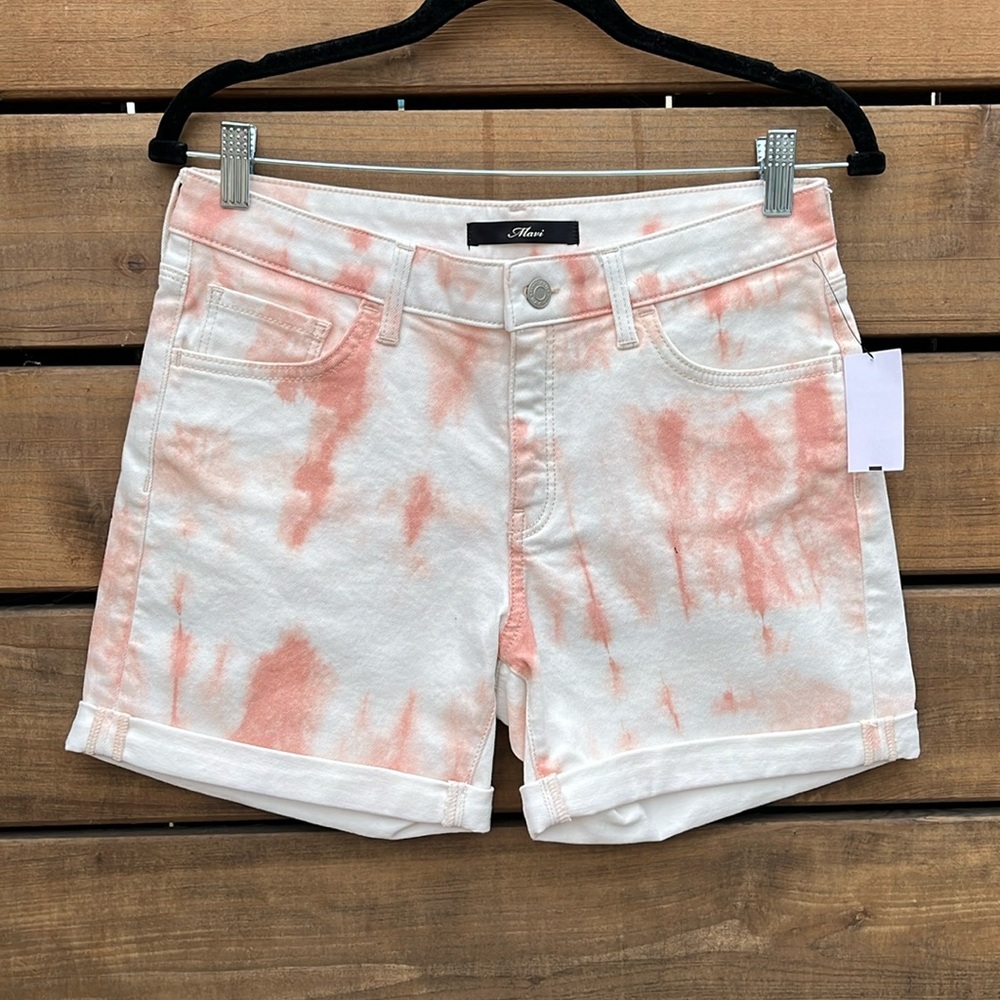 NWT Mavi Denim Pixie shorts, cuffed hem, tie dye pink, size 27 in waist